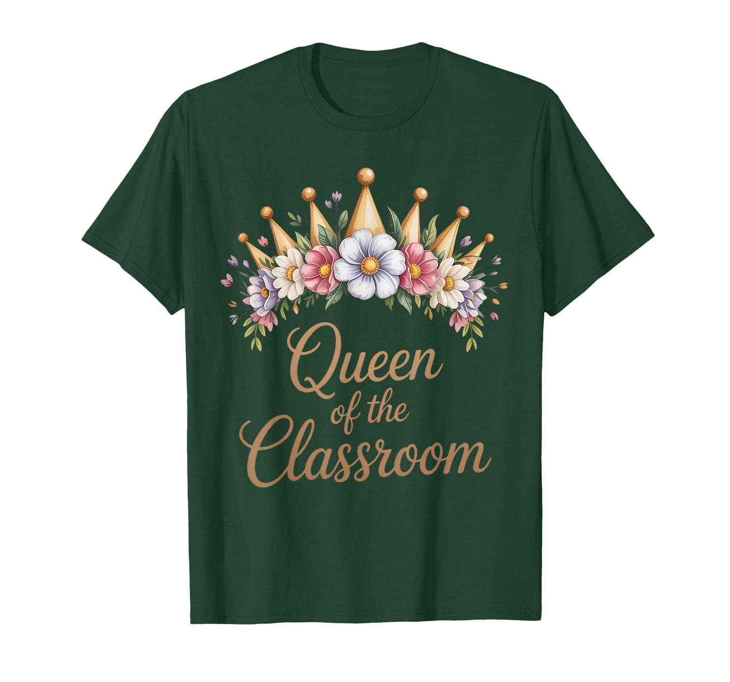 Queen of the Classroom Floral Crown Teacher Life Educator T-Shirt