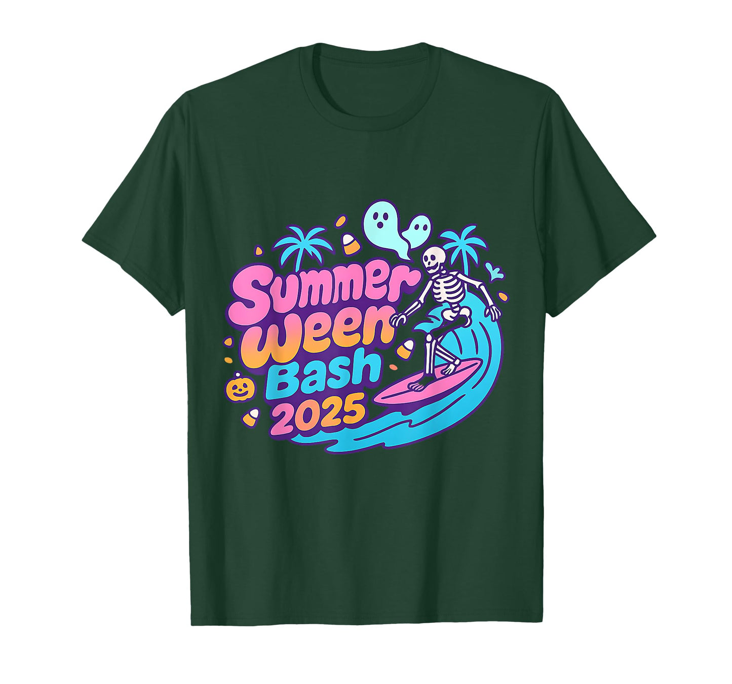 SummerWeen Bash 2025 Skeleton Beach Party Halloween Vibes T-Shirt