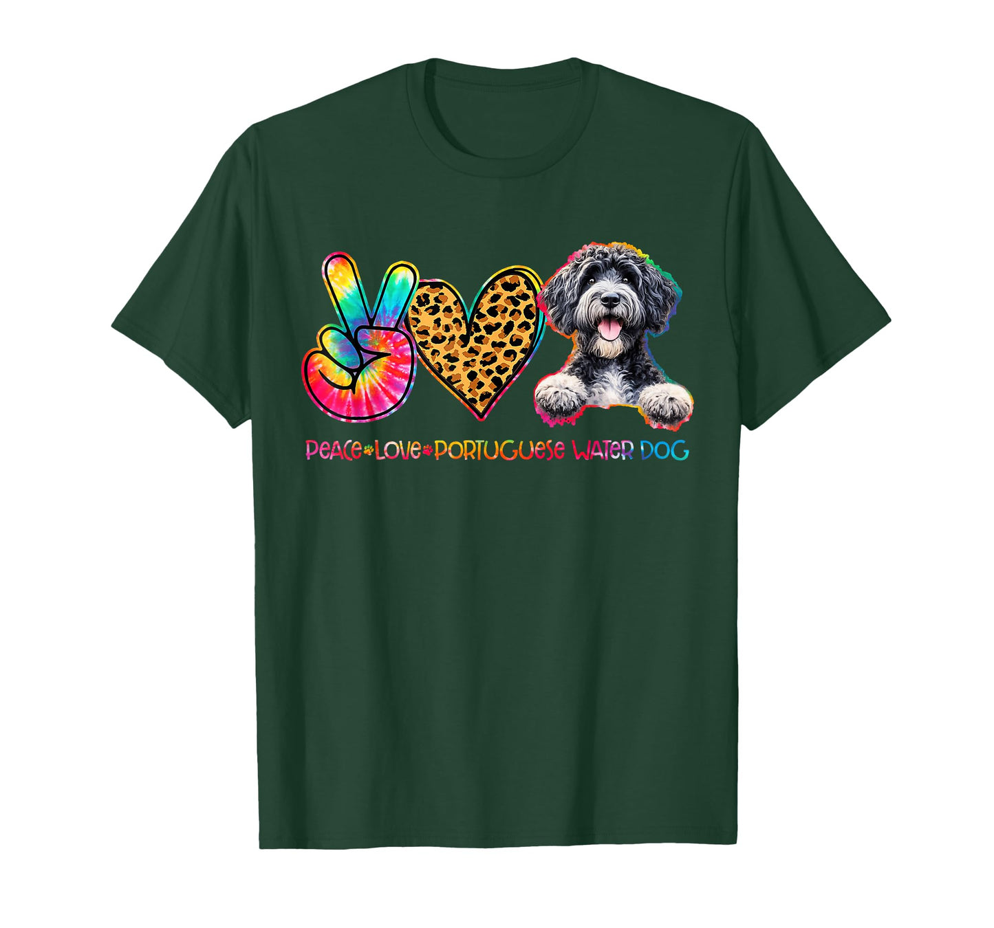 Peace Love Portuguese Water Dog Tie Dye Dog Lover T-Shirt
