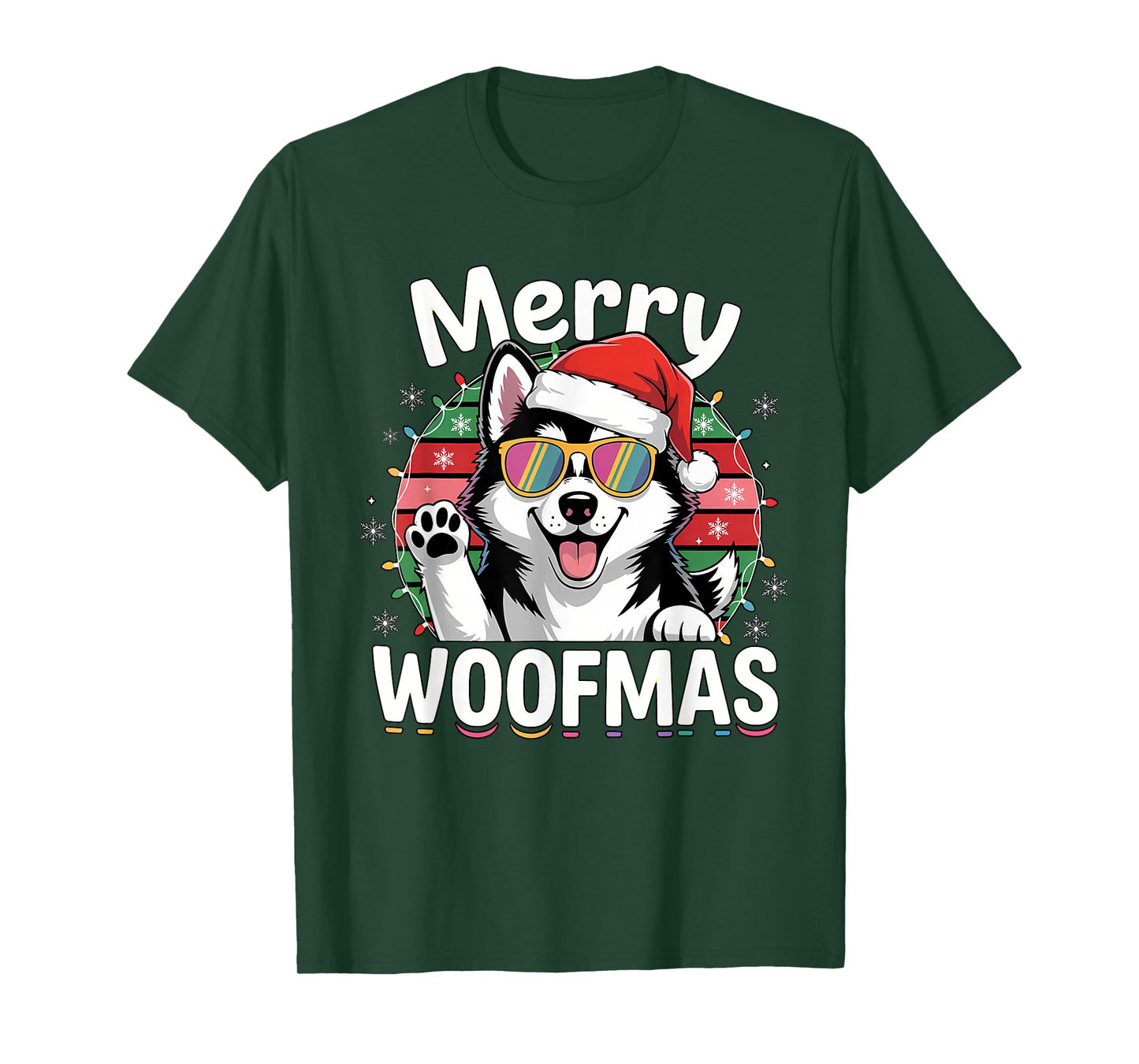 Merry Woofmas Festive Chrsitmas Dog Husky Xmas T-Shirt