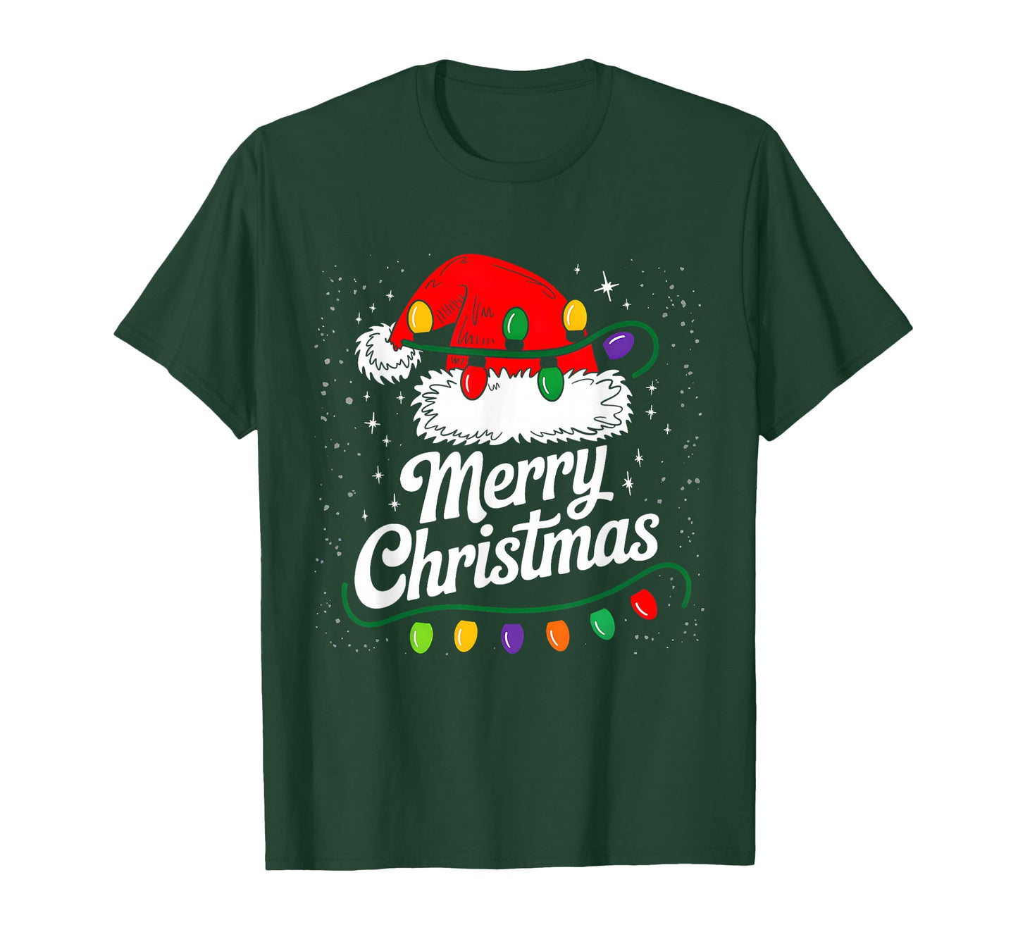 Merry Christmas Lights Red Santa Hat Xmas Family Men Women T-Shirt