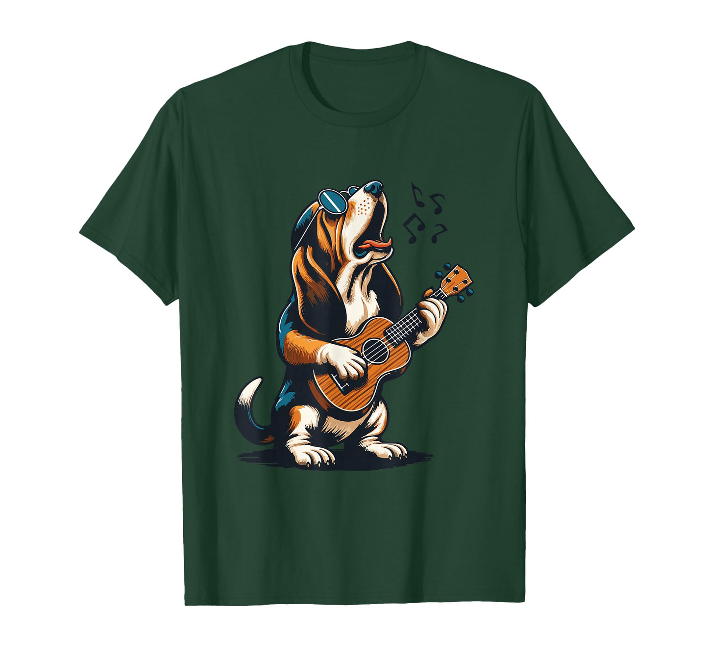 Dog Playing Guitar Singing Basset Hound Funny T-Shirt