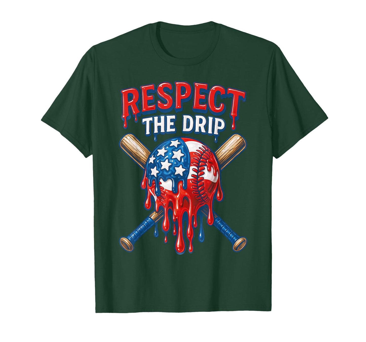 Respect The Drip Baseball Ice Cream Drip 4th of July T-Shirt