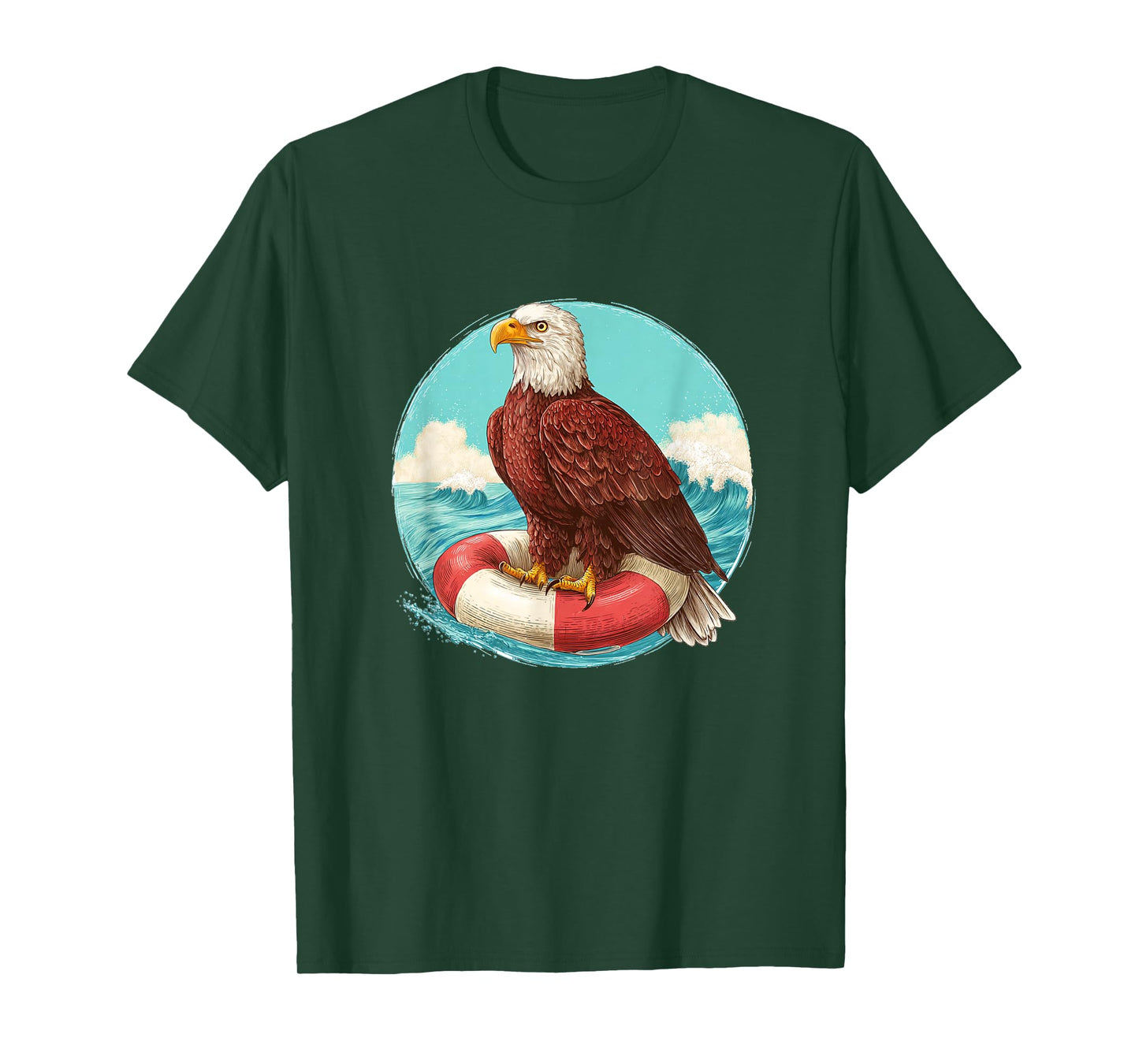 Funny Relaxing Eagle with Pool Ring for Beach Holiday Lovers T-Shirt