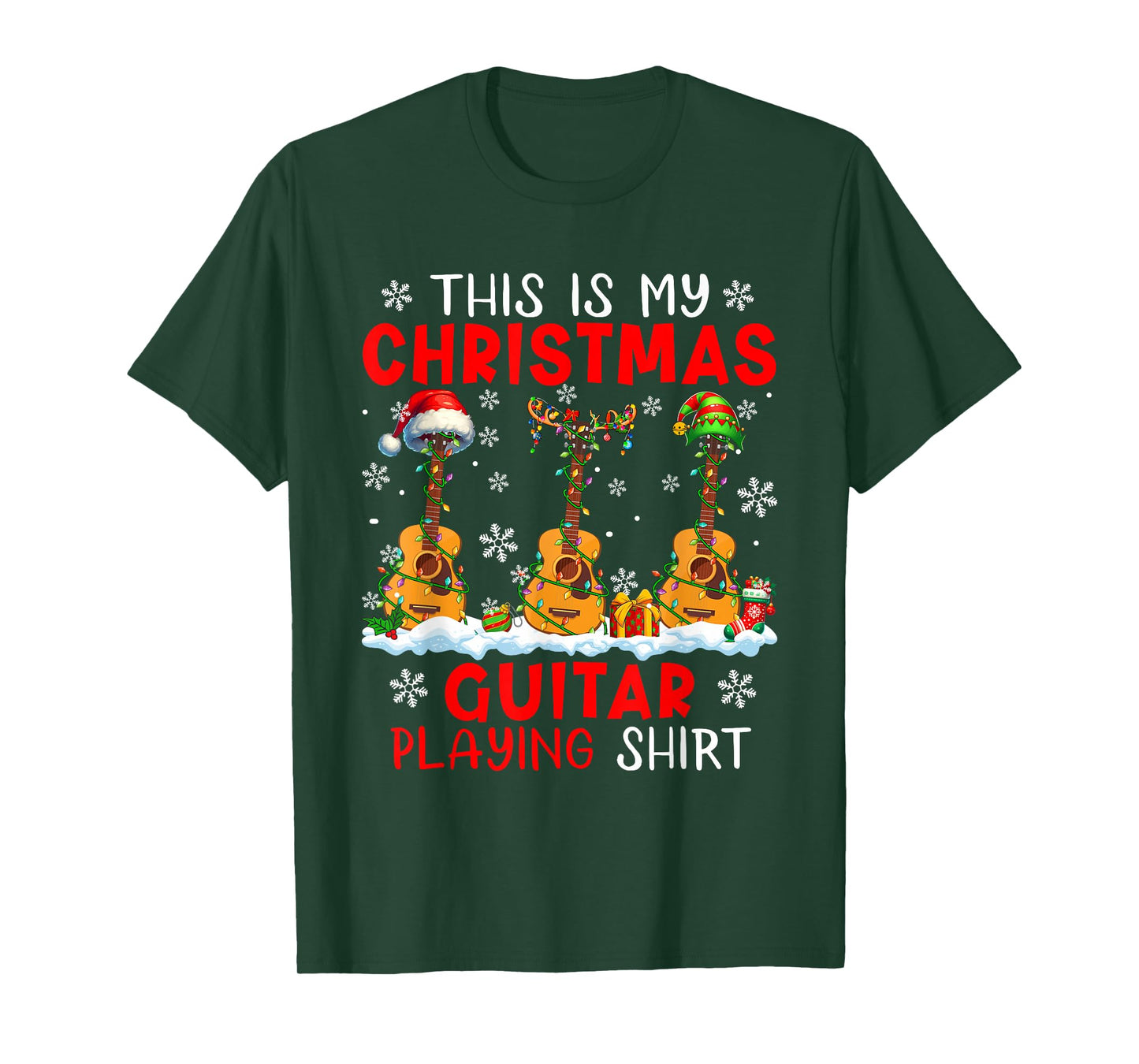 My Christmas Guitar Playing Shirt Three Santa Instruments T-Shirt