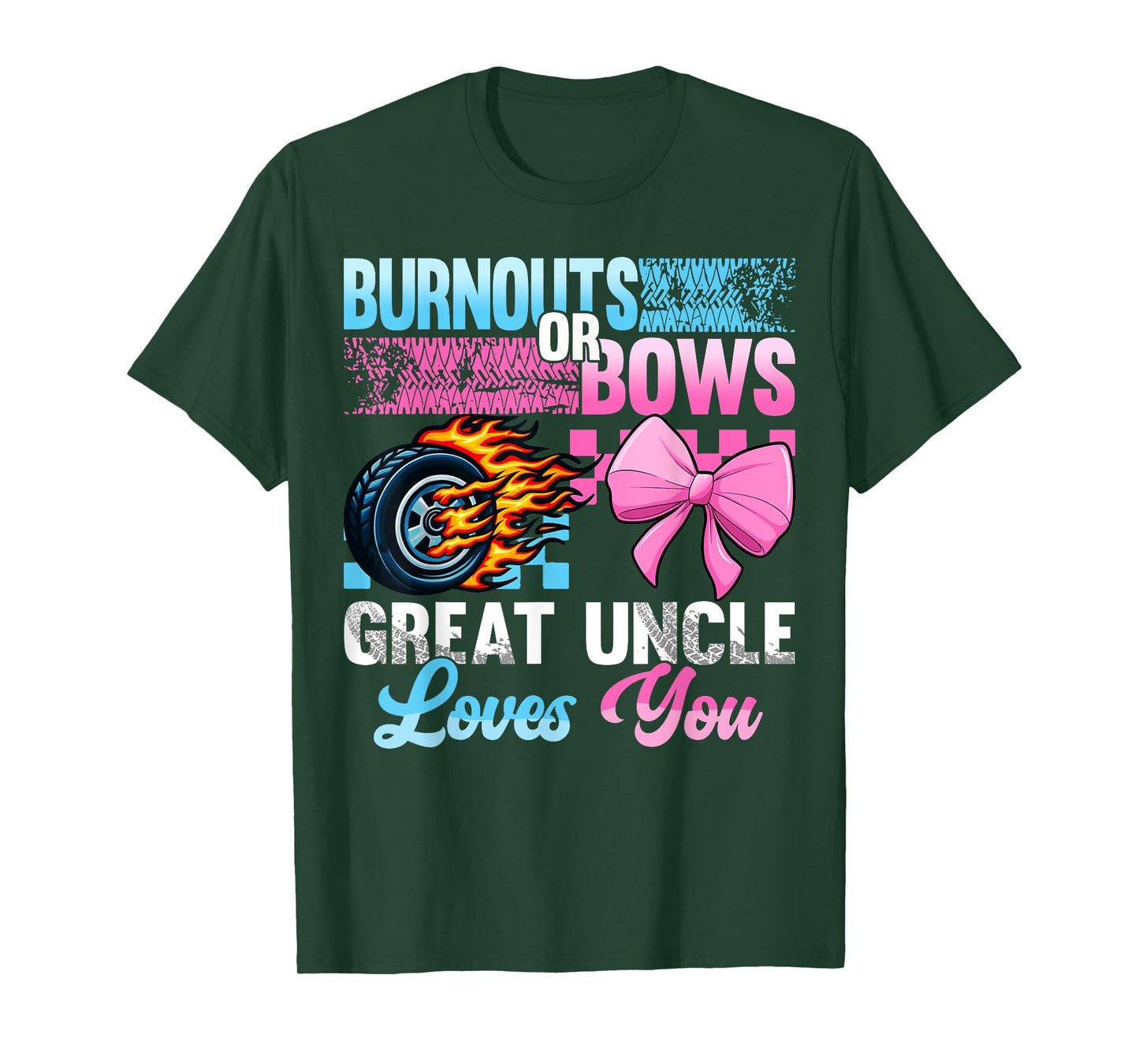 Burnouts or Bows Gender Reveal Baby Party Great Uncle T-Shirt