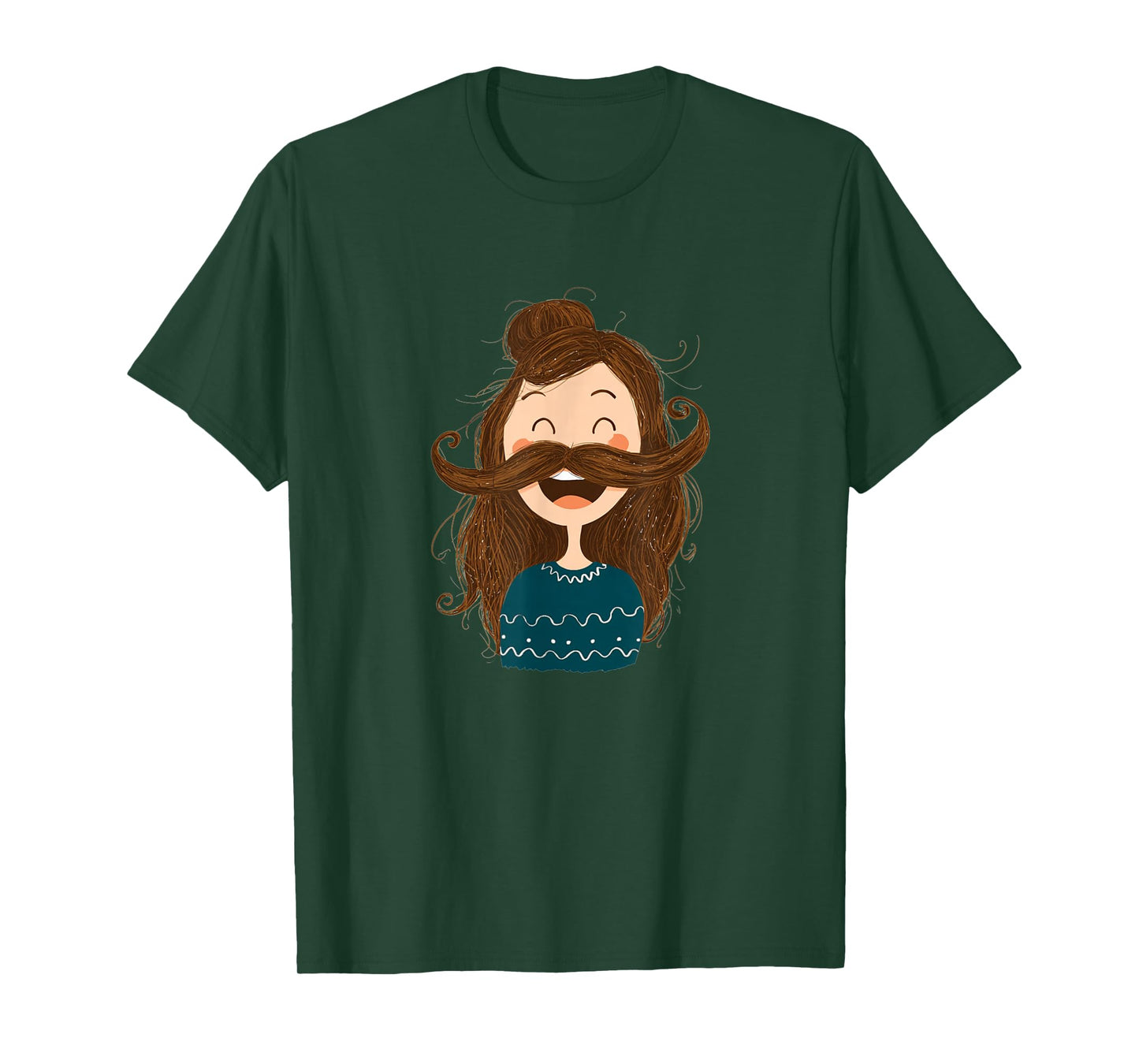 Happy Laughing Girl with Mustache Beard for Adults and Kids T-Shirt