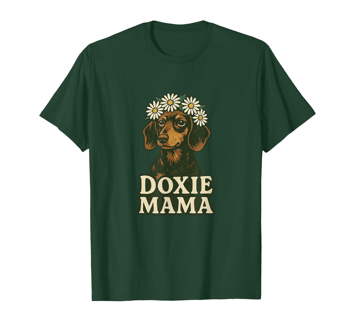 Doxie Mama Dachshund with Daisy Crown Cute Dog Art T-Shirt