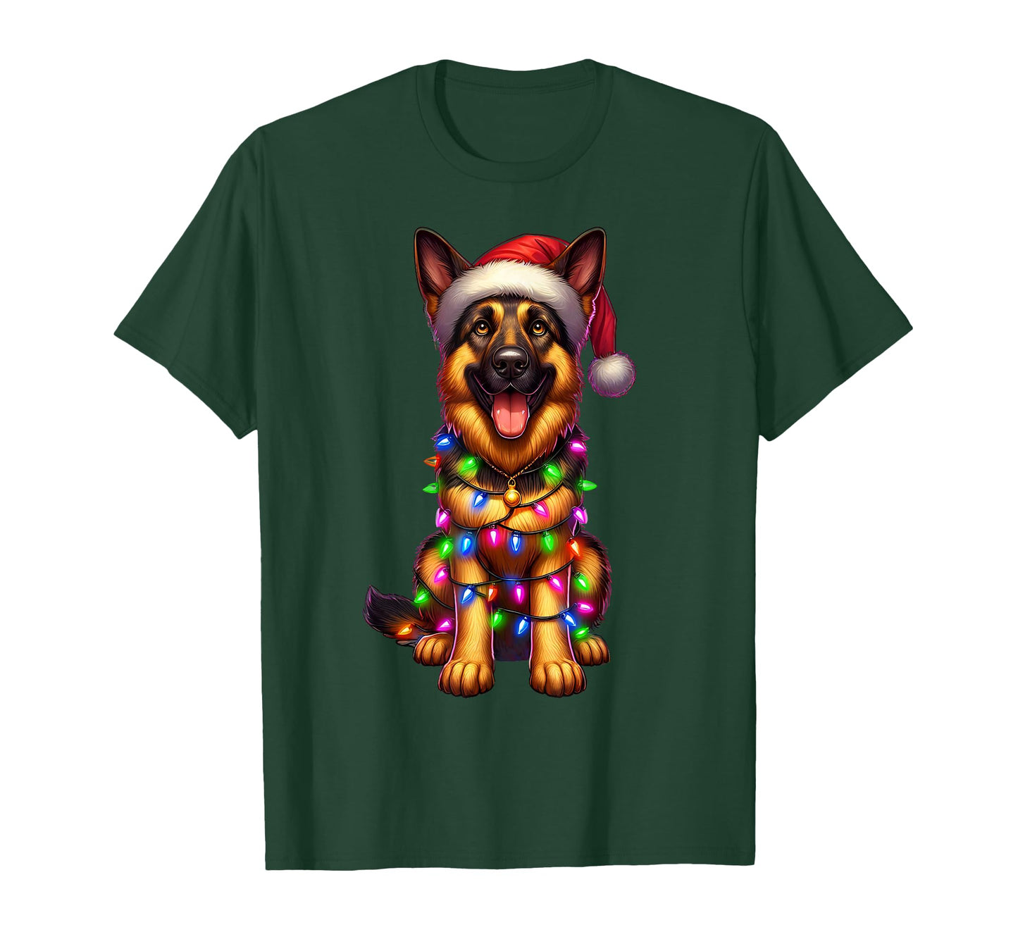 German Shepherd Christmas Tree Lights Xmas Pajama Dog Lover T-Shirt