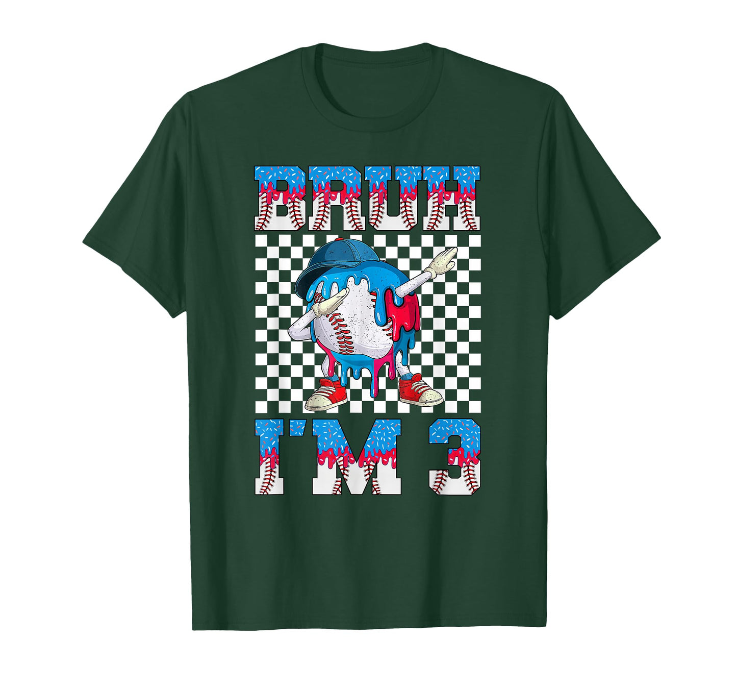 Bruh 3rd Birthday Boy Baseball Ice Cream Drip T-Shirt
