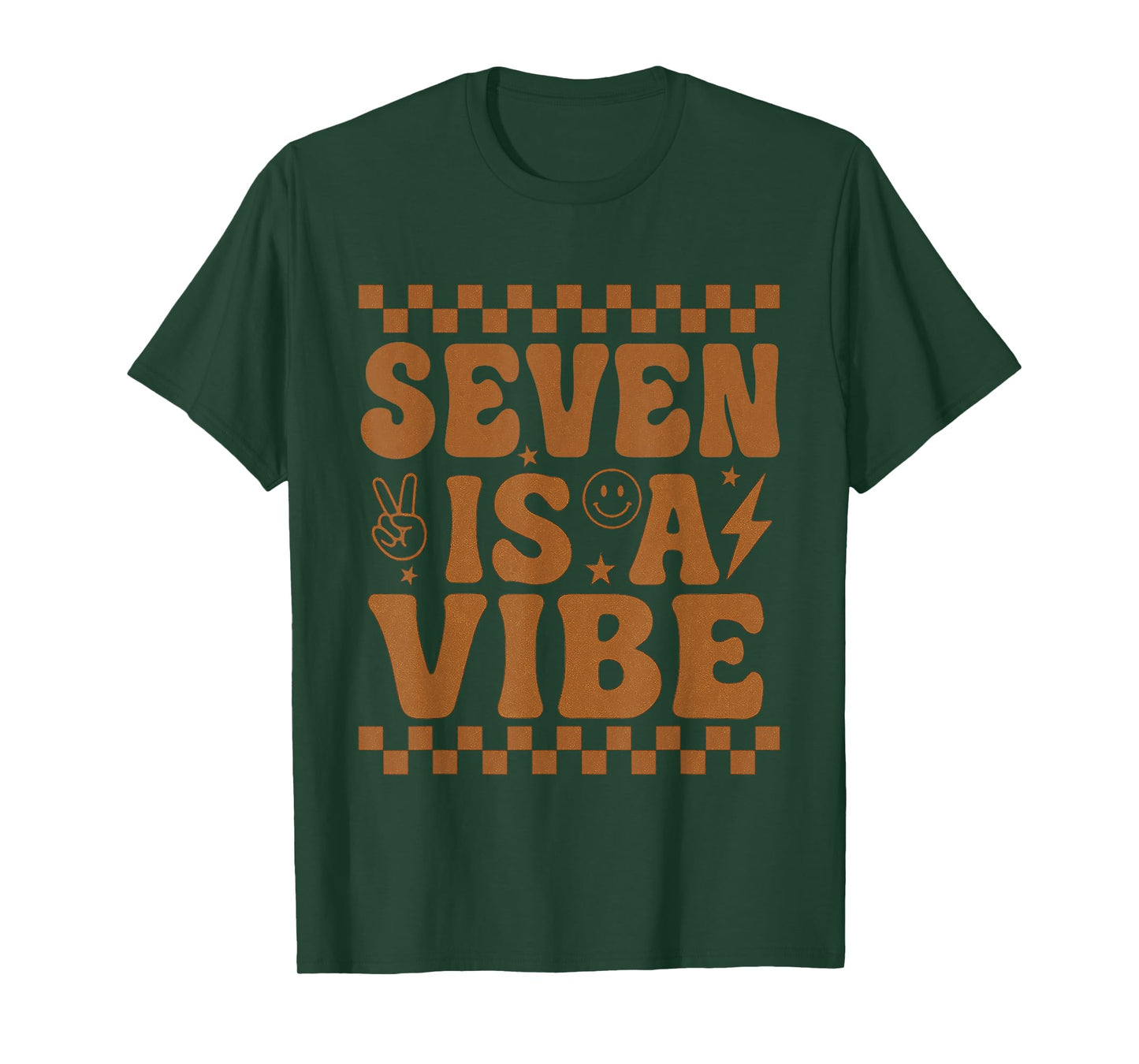 Seven Is A Vibe 7th Birthday 7 years old Groovy Checkered T-Shirt