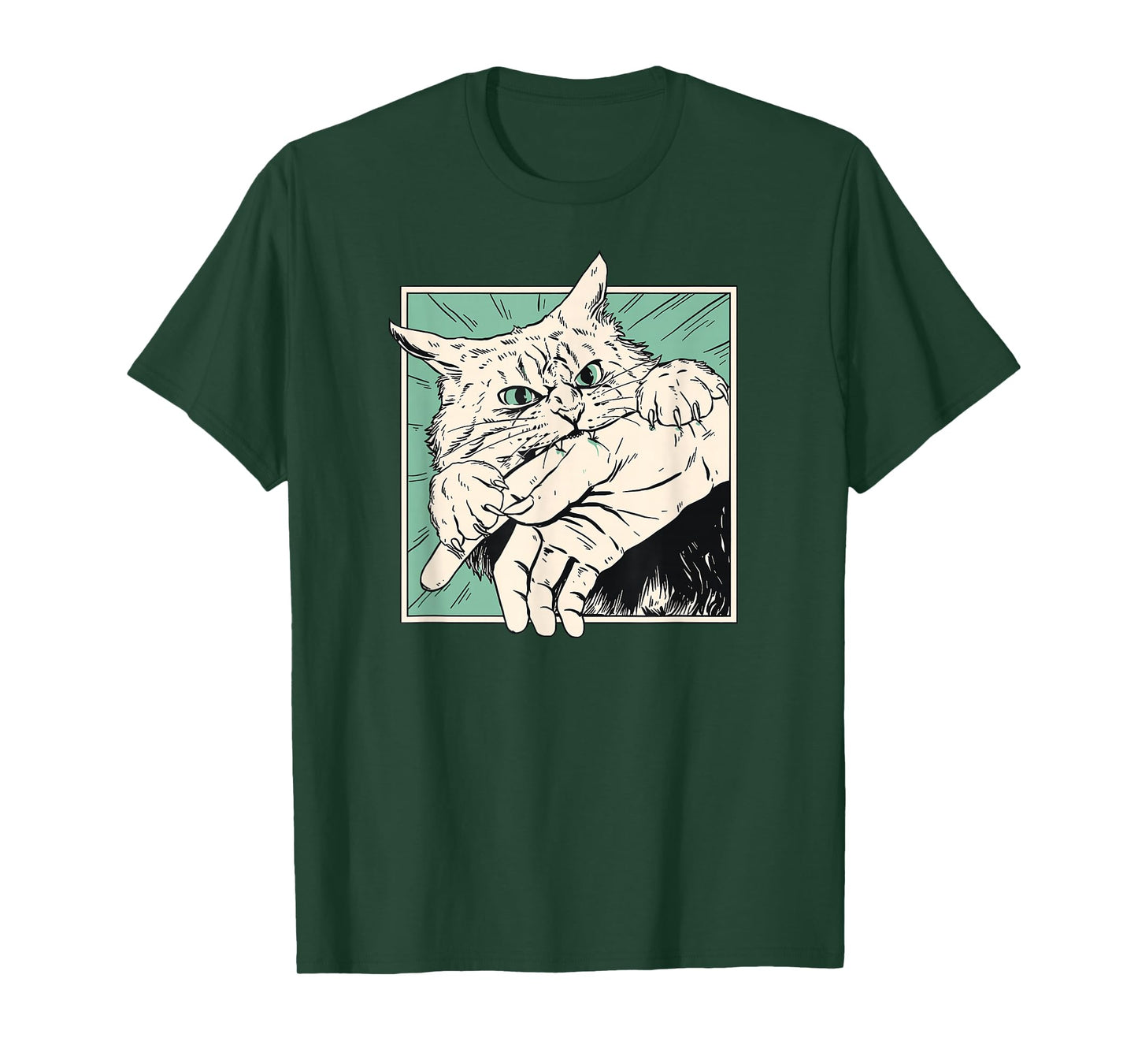 Japanese Horror Anime Cat Bite Vintage Manga Art T-Shirt