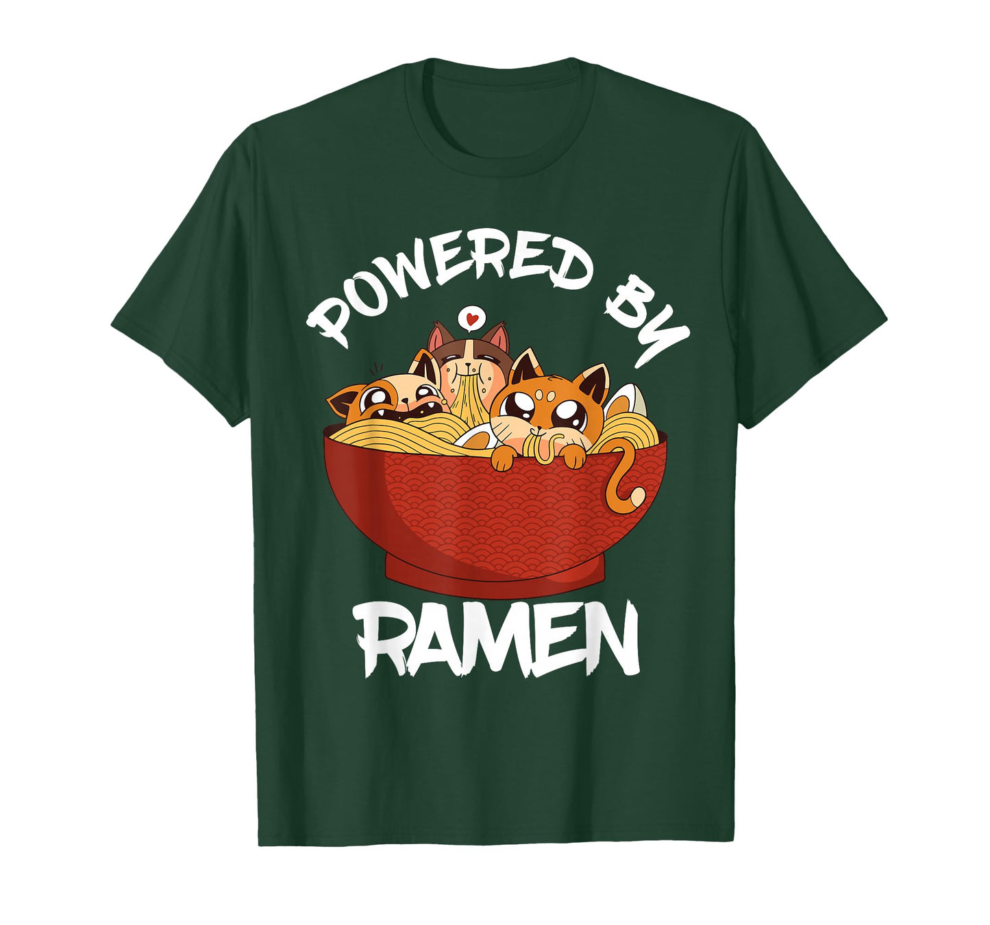 Powered By Ramen Bowl Cute Kitten Japanese Noodles T-Shirt