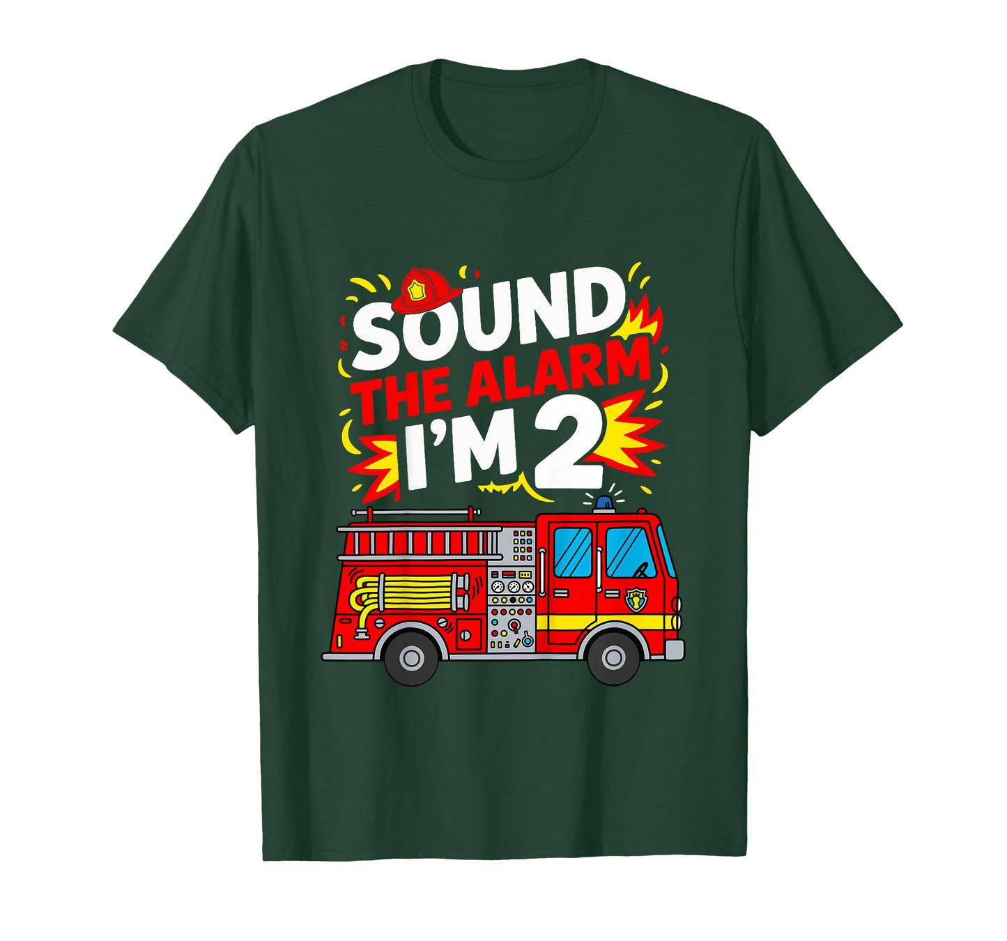 Kids 2 Year Old Birthday Sound The Alarm I’m 2 Boys Fire Truck T-Shirt