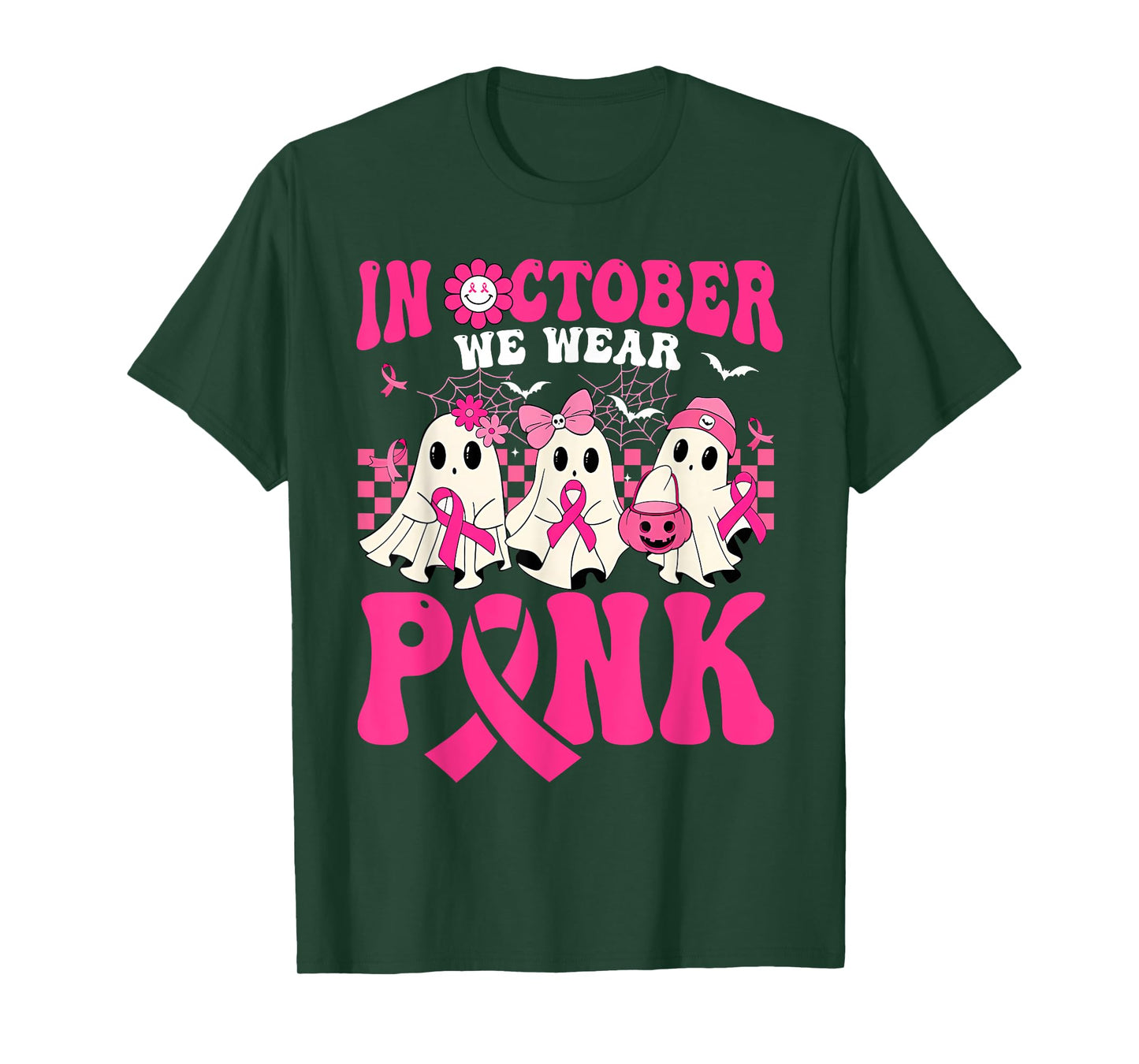 In October We Wear Pink Breast Cancer Awareness Halloween T-Shirt