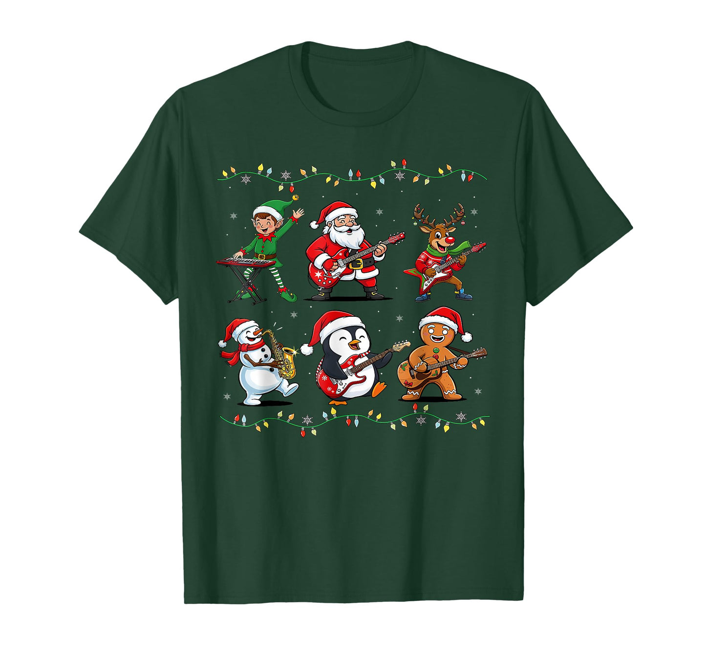 Christmas Band Santa Elf Reindeer Guitar Rock and Roll Music T-Shirt
