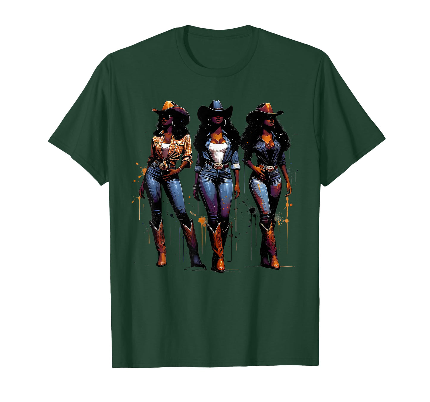 Black Cowgirl Painting Art Western Rodeo Melanin Black Woman T-Shirt