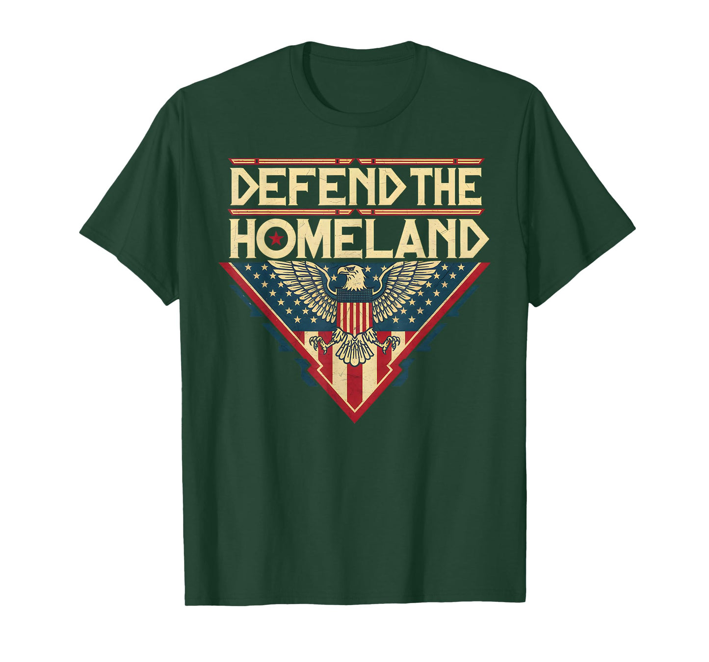 Defend The Homeland - USA Flag Eagle Retro Sci-Fi Design T-Shirt