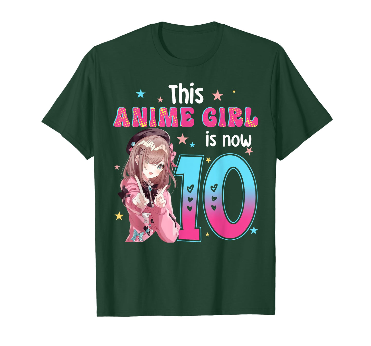 10 Years Old Girl Kawaii Gifts Anime Girl 10th Birthday Kids T-Shirt