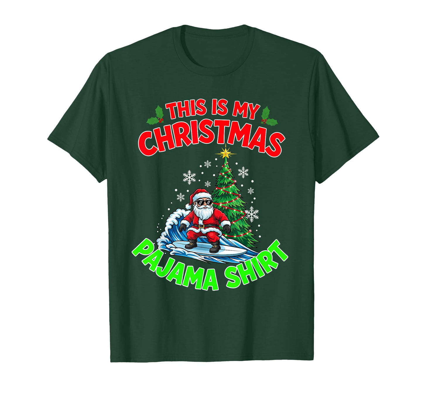 This is My Christmas Pajama Santa Claus Playing Surfing T-Shirt