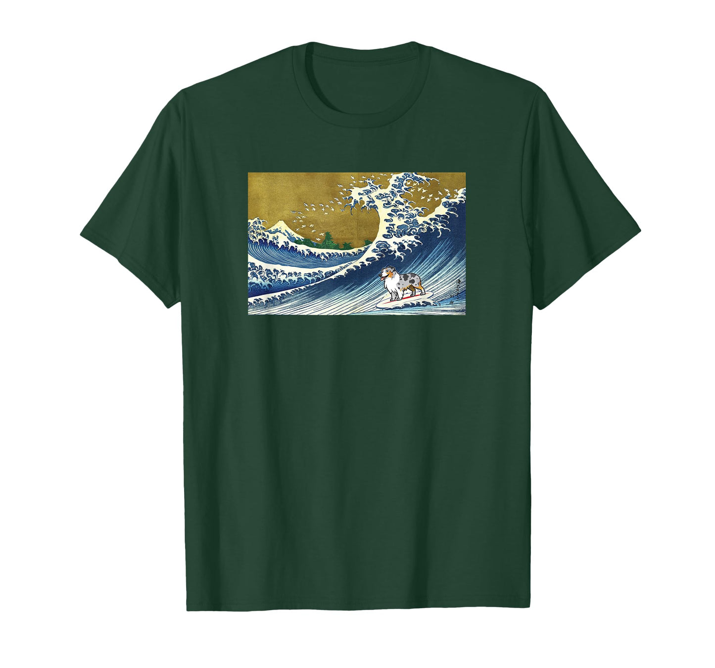 Funny Retro Vintage Surfing a Wave Blue Merle Aussie Lover T-Shirt