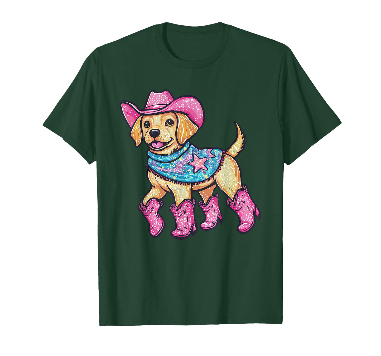 Cute Dog In Pink Cowboy Hat Boots Western Cowgirl Dog Lover T-Shirt
