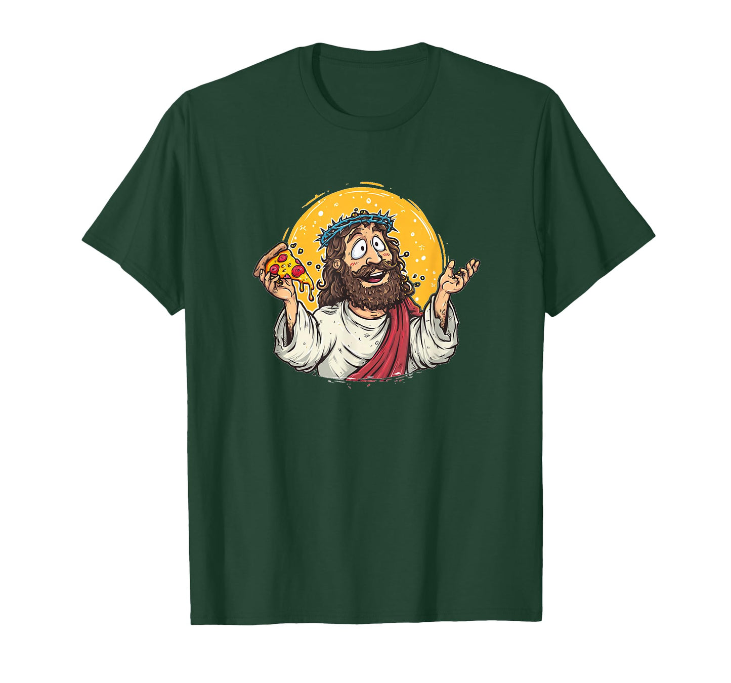 Funny Cartoon Jesus Christ with Pizza Slice Costume T-Shirt