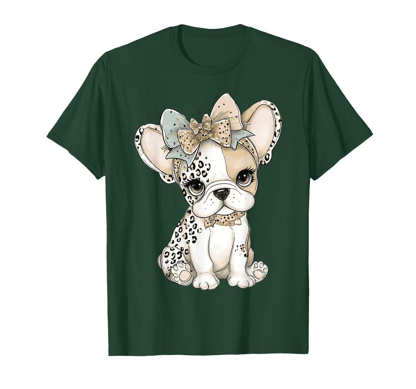 Sassy Adorable French Bulldog in Leopard Bows T-Shirt