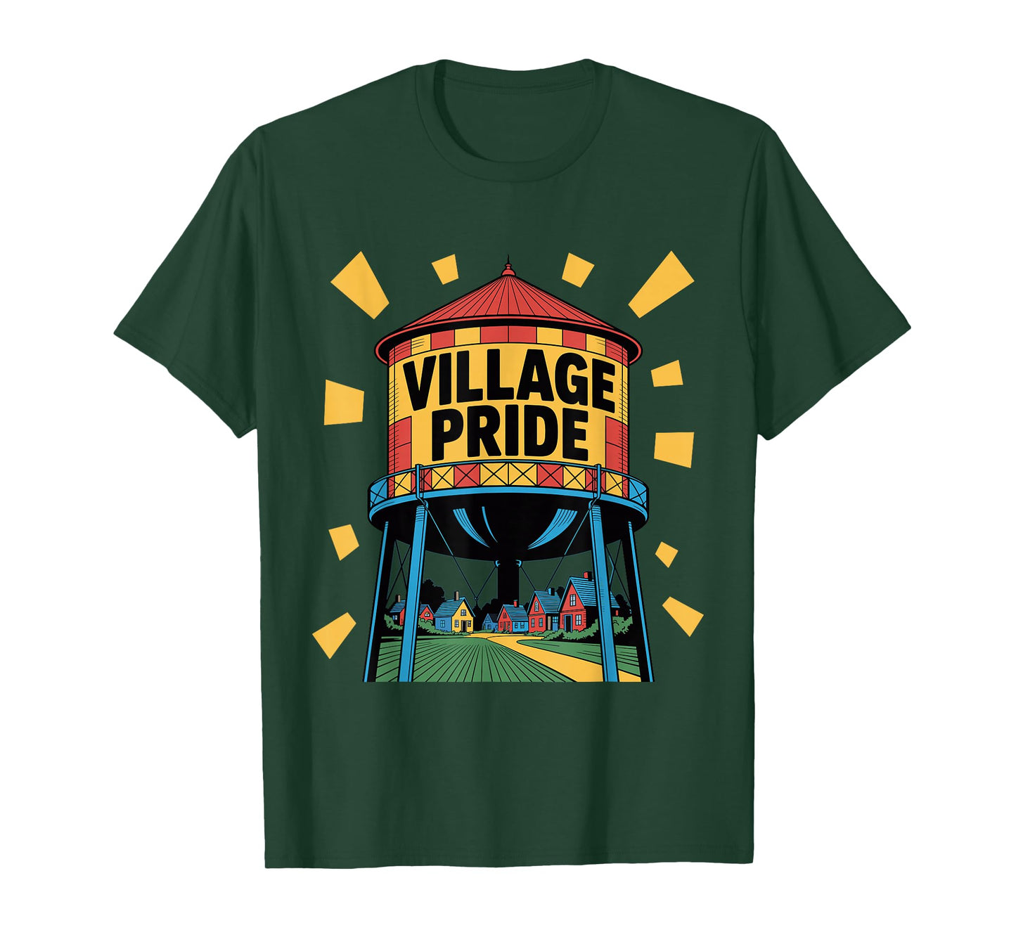 Pop Art Water Tower Colorful Village Design T-Shirt