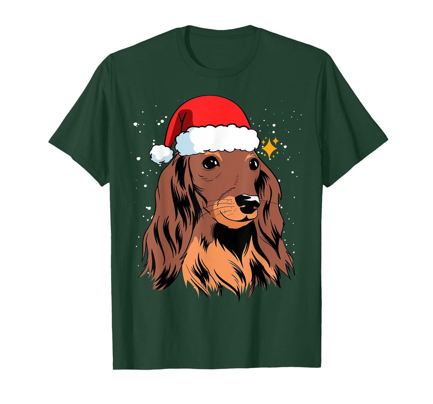 Dachshund Long Hair Santa Christmas Tree Lights Xmas Gift T-Shirt