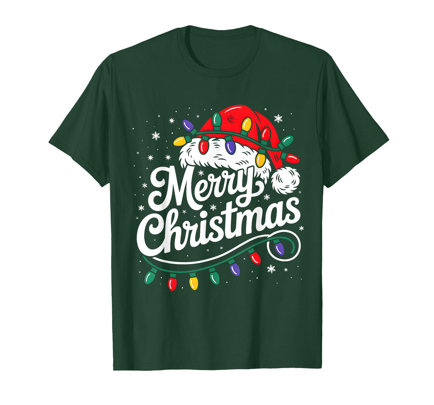 Merry Christmas Lights Red Santa Hat Xmas Family Men Women T-Shirt