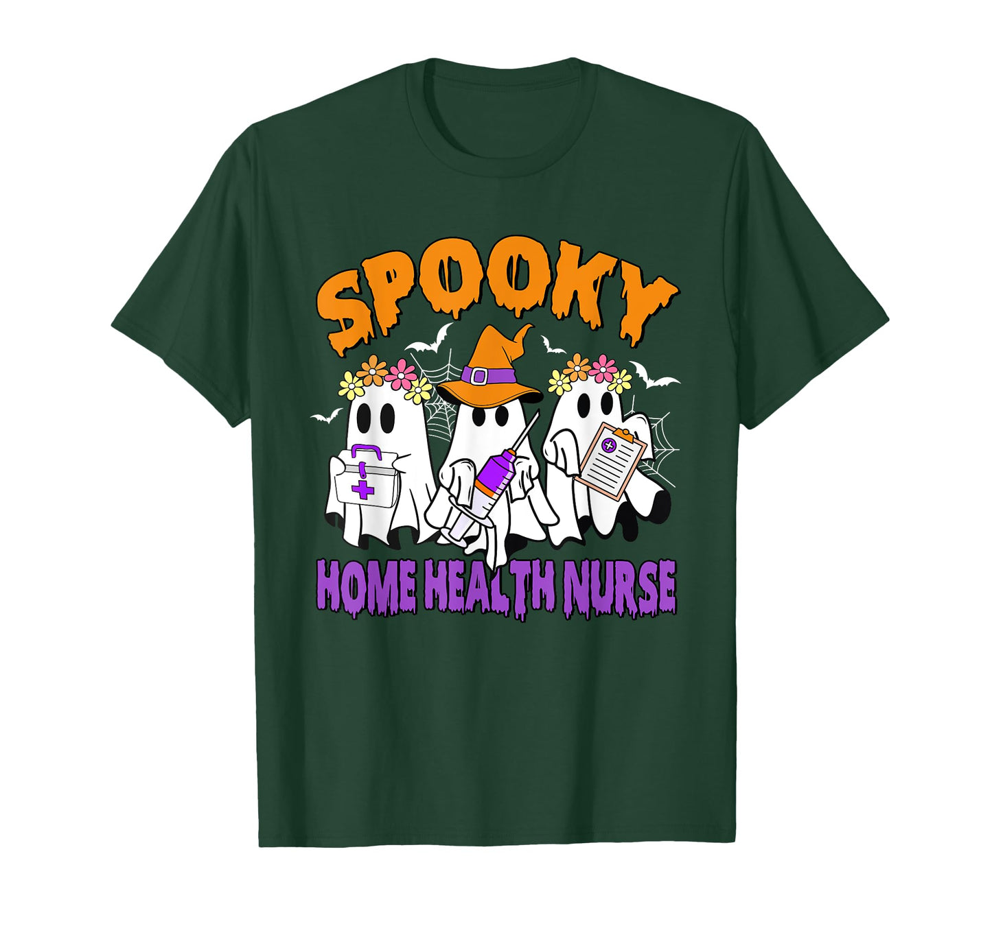 Retro Spooky Home Health Nurse Ghost Funny Halloween T-Shirt