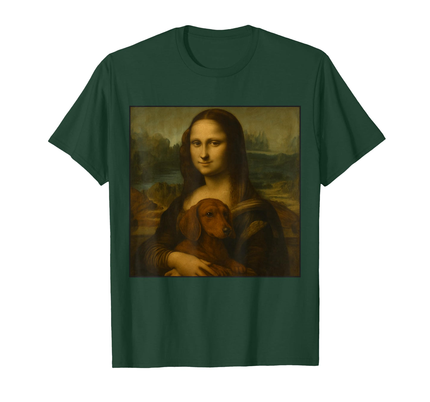 Mona Lisa Holding Dachshund Funny Dog Lover Art Wiener Dog T-Shirt for Men Women Kids