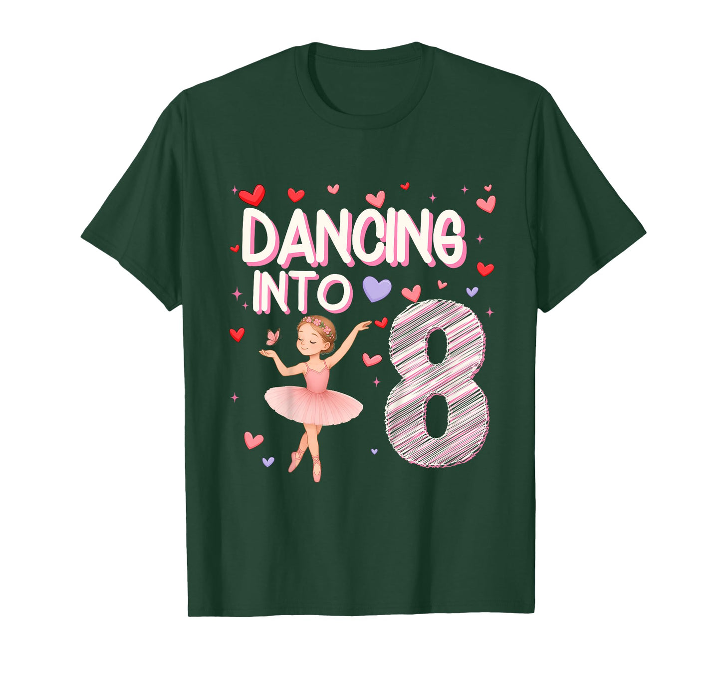 Kids Dancing Into 8 Years Old 8th Birthday Ballerina Girl Party T-Shirt
