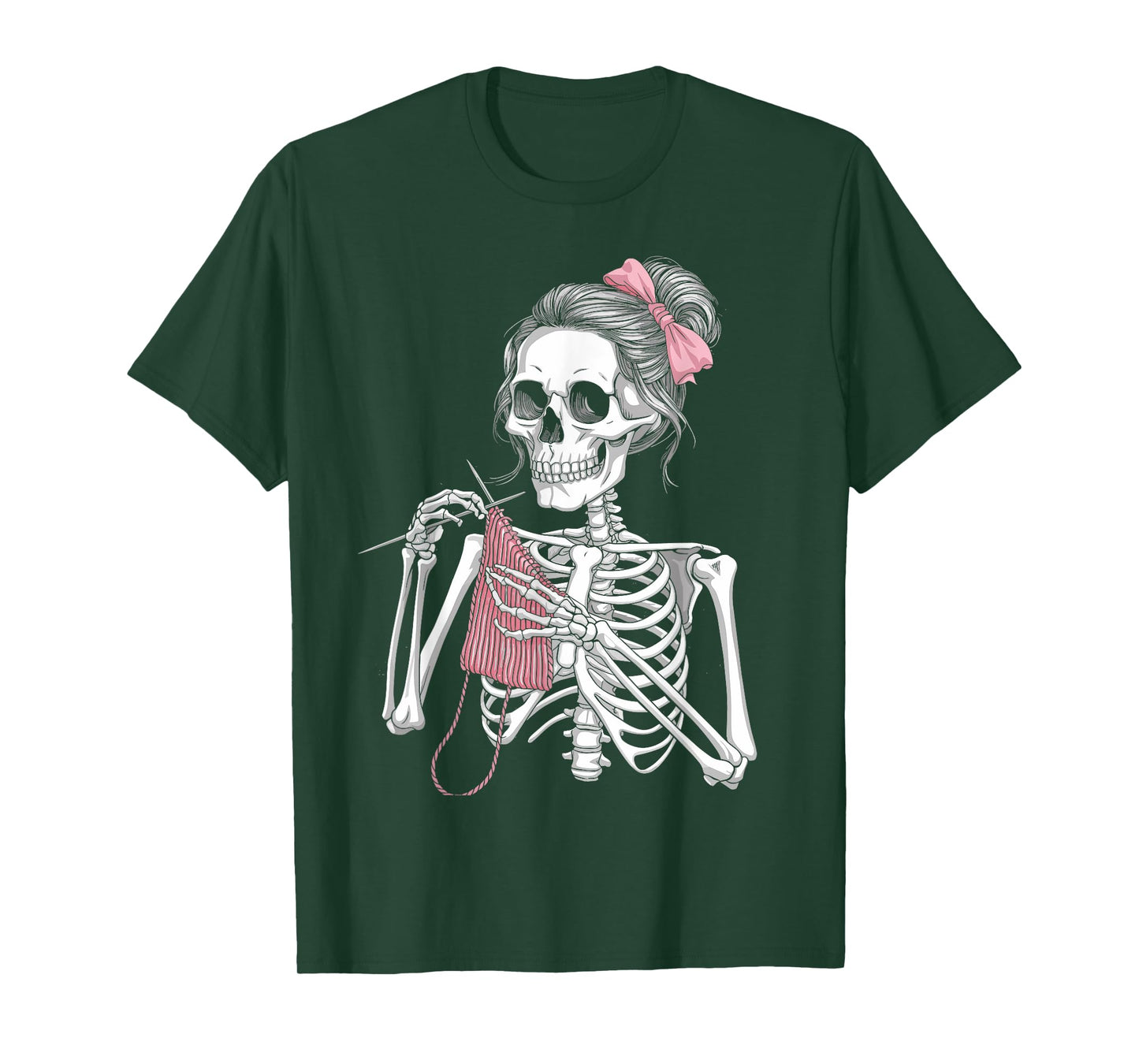 Skeleton Messy Bun Crochet Knitting Lovers Spooky Halloween T-Shirt
