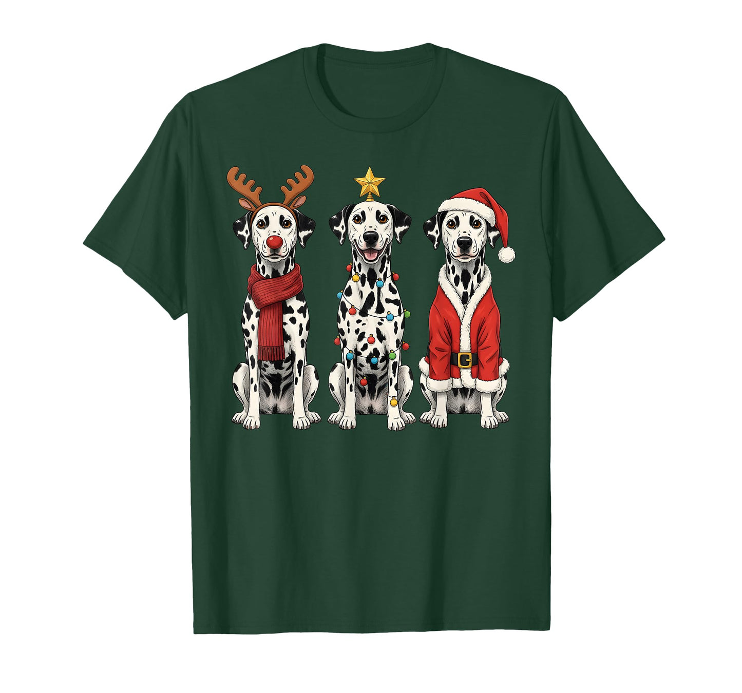 Retro Christmas Dalmatian Santa Reindeer Dog Lover T-Shirt