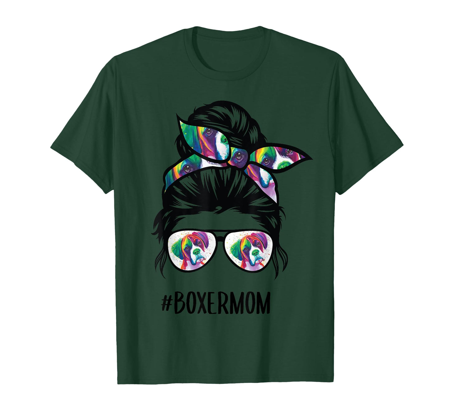 Boxer Mom Messy Bun Hair Dog Lover T-Shirt for Men Women Girls Kids