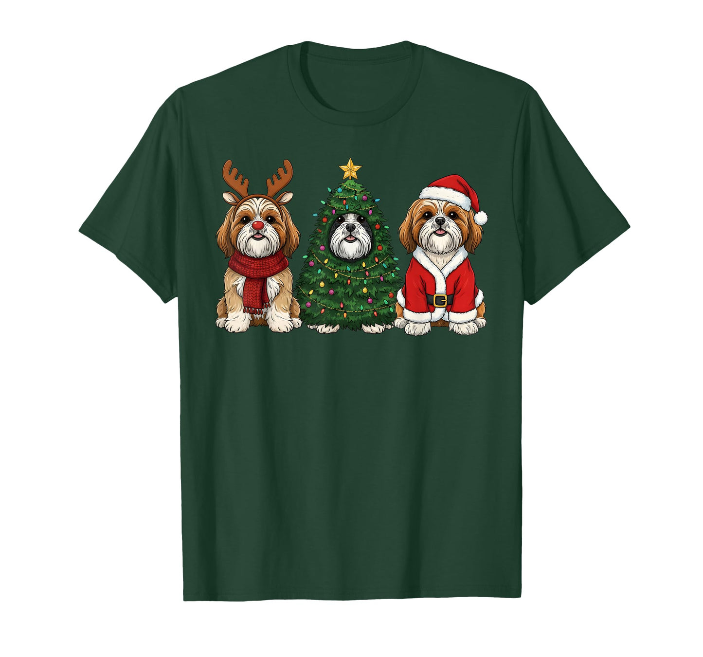 Retro Christmas Shih Tzu Santa Reindeer Dog Lover T-Shirt