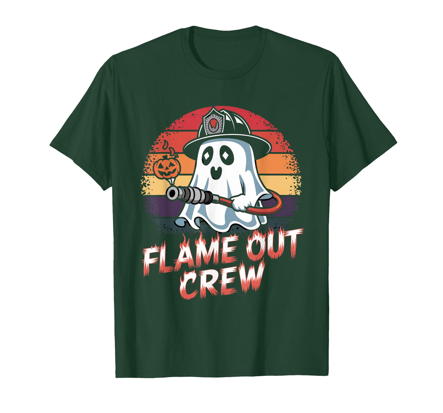 Flame Out Crew Ghost Firefighter Halloween Retro Tee T-Shirt