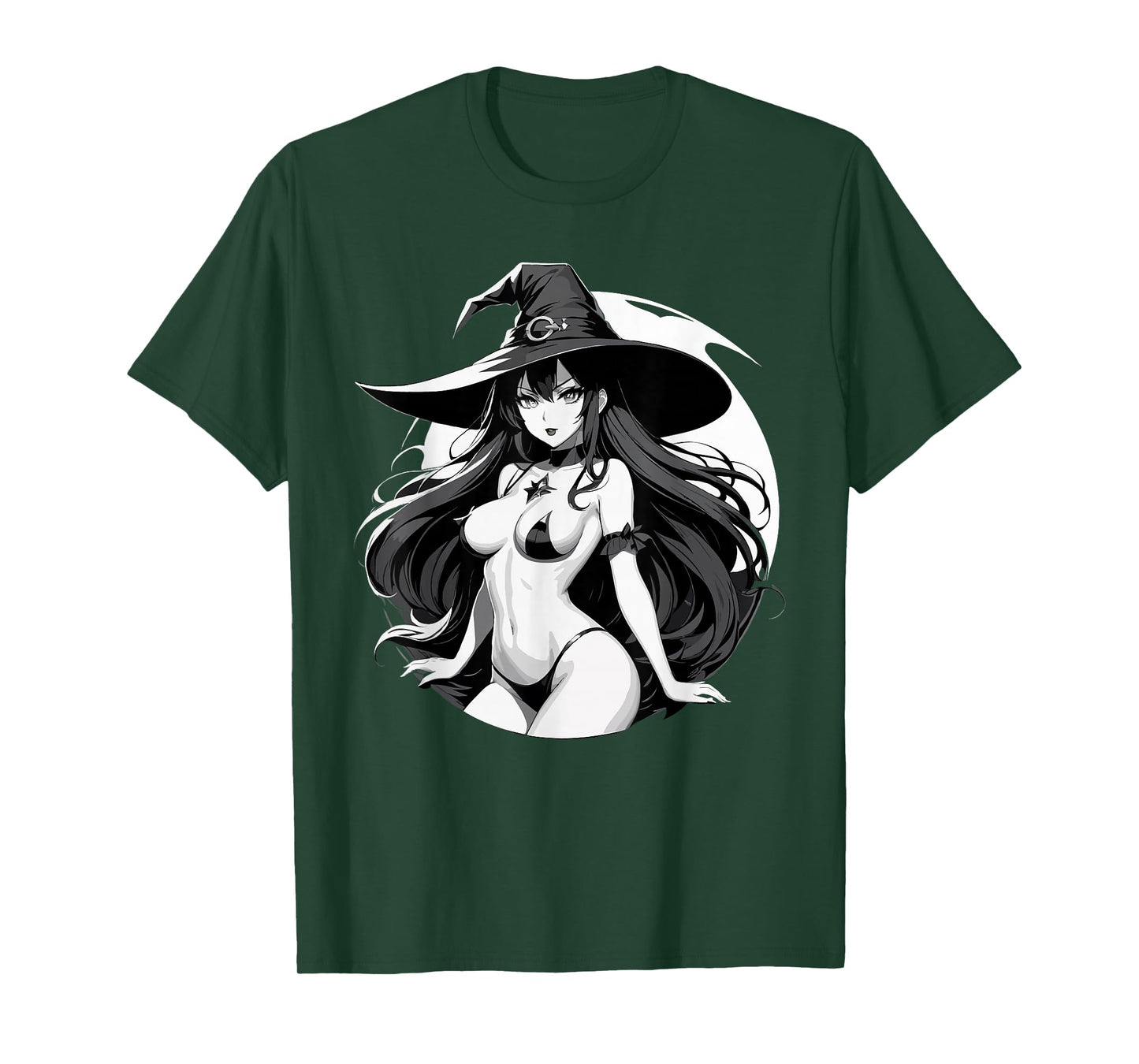 Sexy Waifu Witch Anime Girl Japanese in Black and White Art T-Shirt