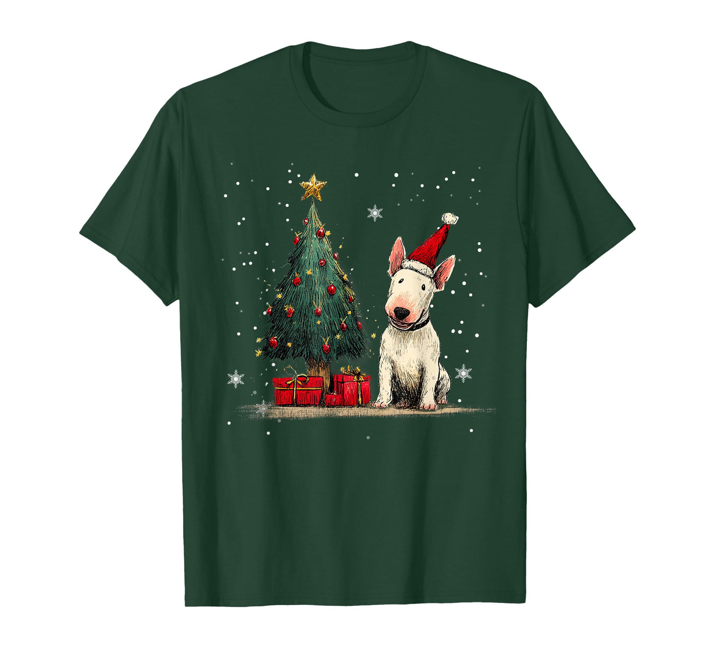 Funny Bull Terrier Dog Christmas Tree Women Men Kids T-Shirt