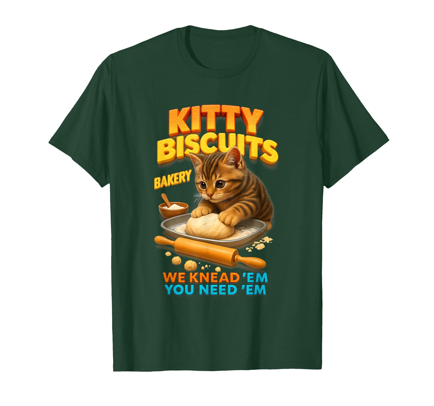 Kitty Biscuits Bakery Cat Dough Kneading Baker Pet Lover T-Shirt