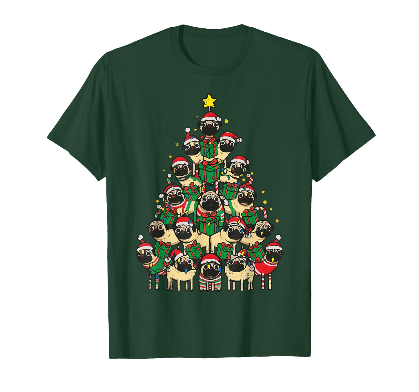Dog Pugs Christmas Tree Cute Xmas Boys Girls Kids Women Men T-Shirt