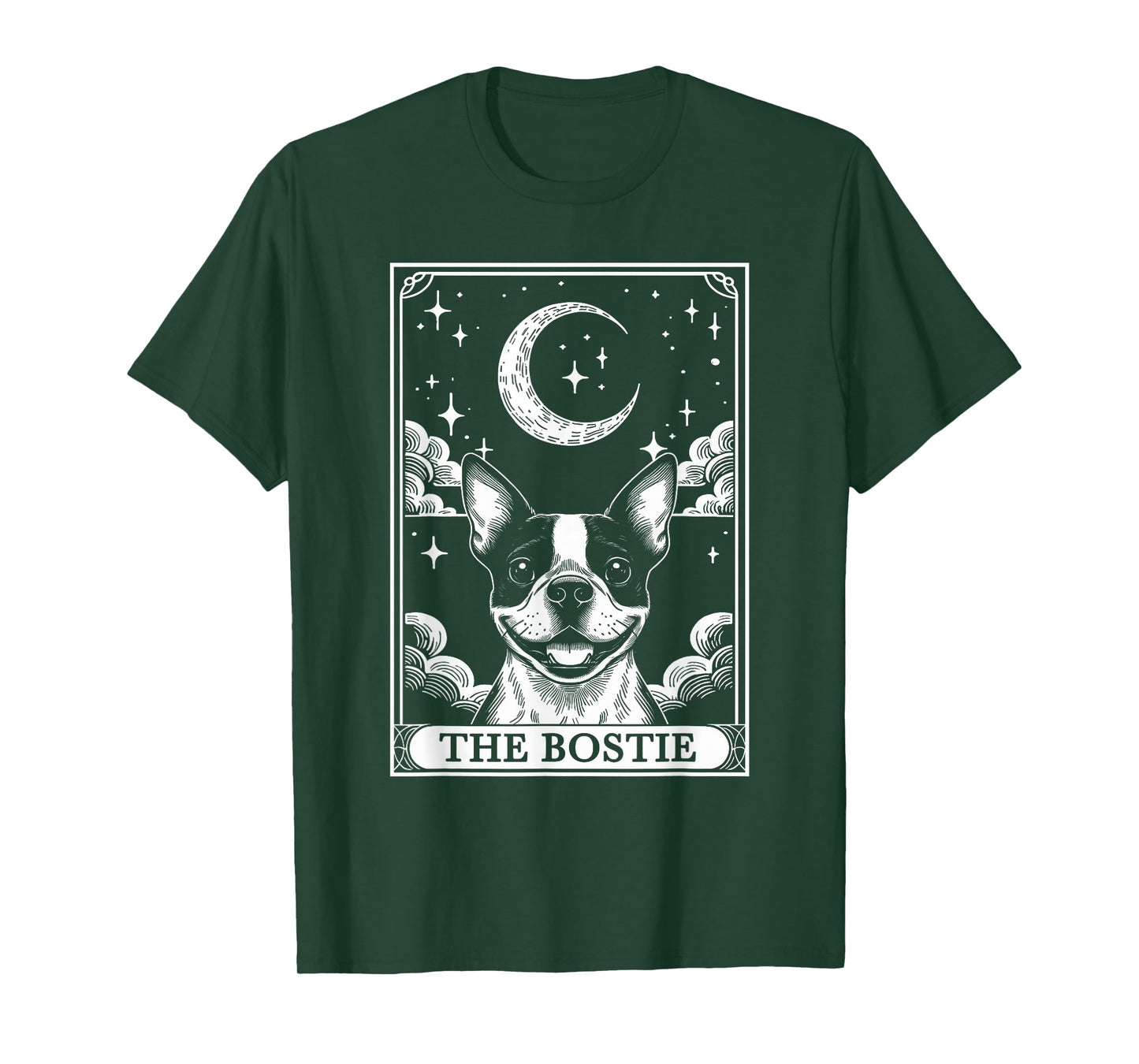 Tarot Card Vintage Crescent Moon Boston Terrier Dog Mom T-Shirt