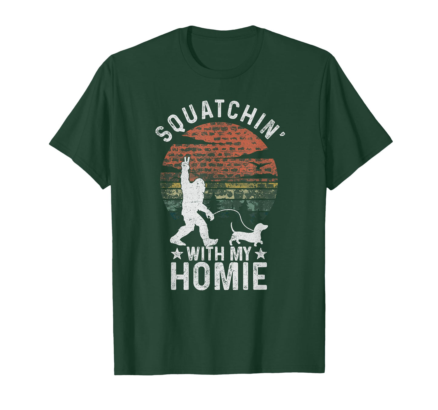 Funny Bigfoot Walking Weiner Dog Clothing Bigfoot Walking Dachshund Tee Sasquatch Wiener Dog Lover T-Shirt