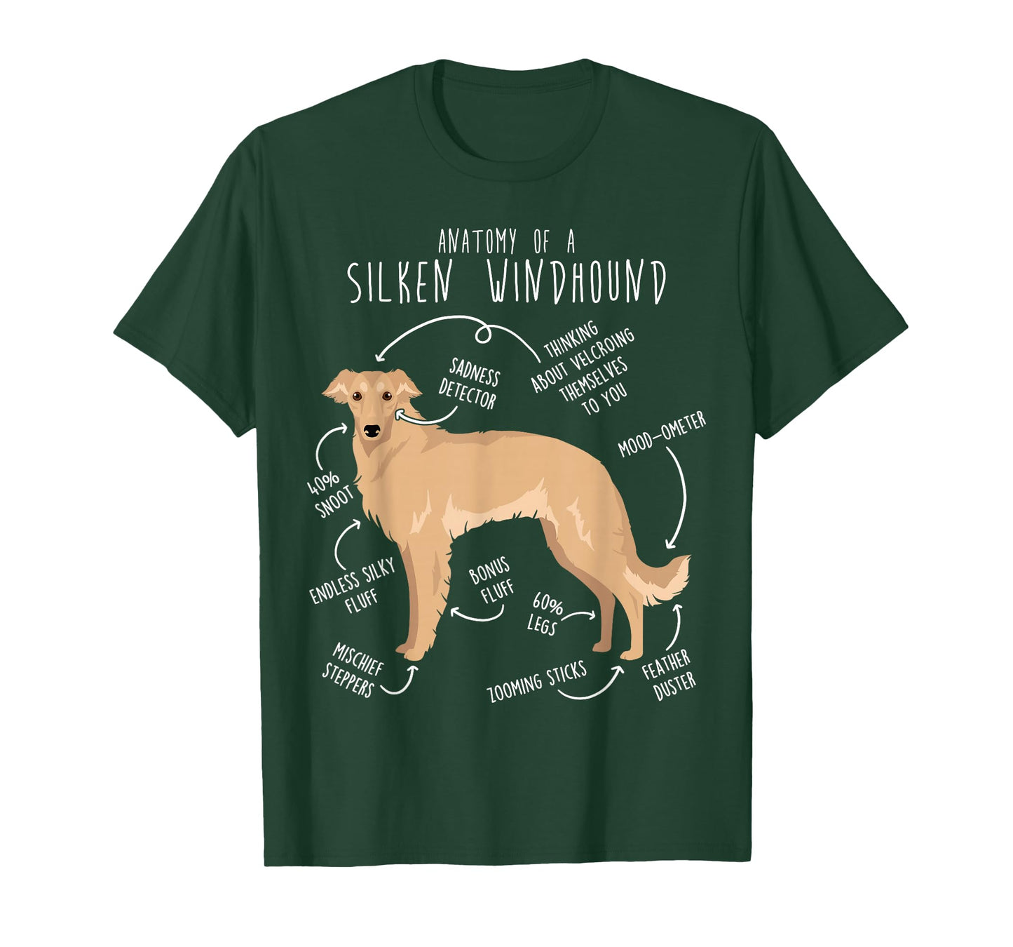 Silken Windhound Anatomy, Funny Cute Pet Lover Fawn Cream T-Shirt