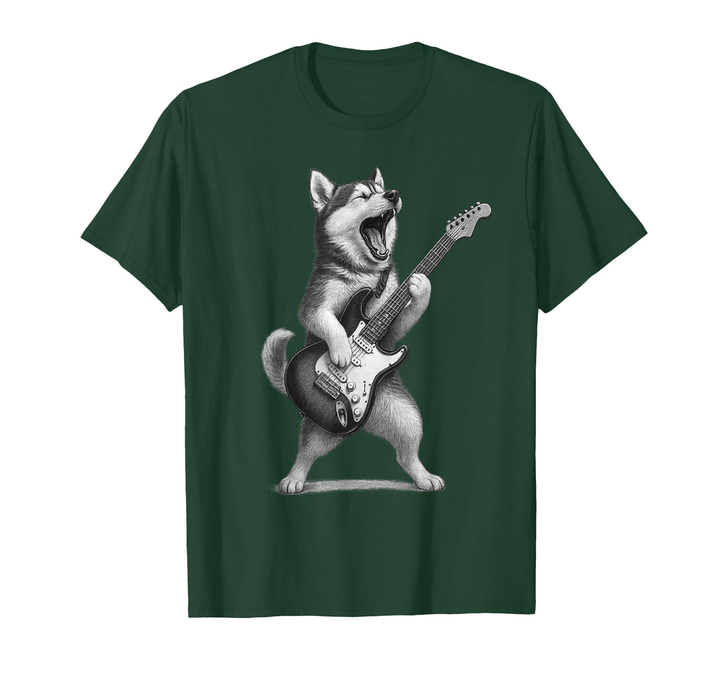 Husky Playing Guitar Rock Music Dog Lover T-Shirt