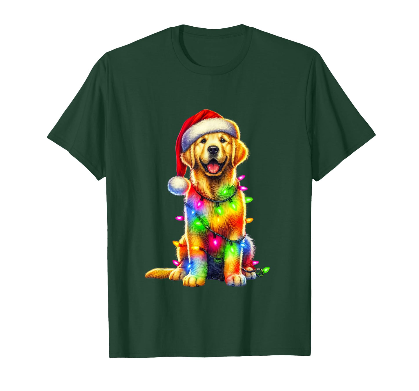 Golden Retriever Christmas Lights Santa Hat Xmas Dog Lover T-Shirt