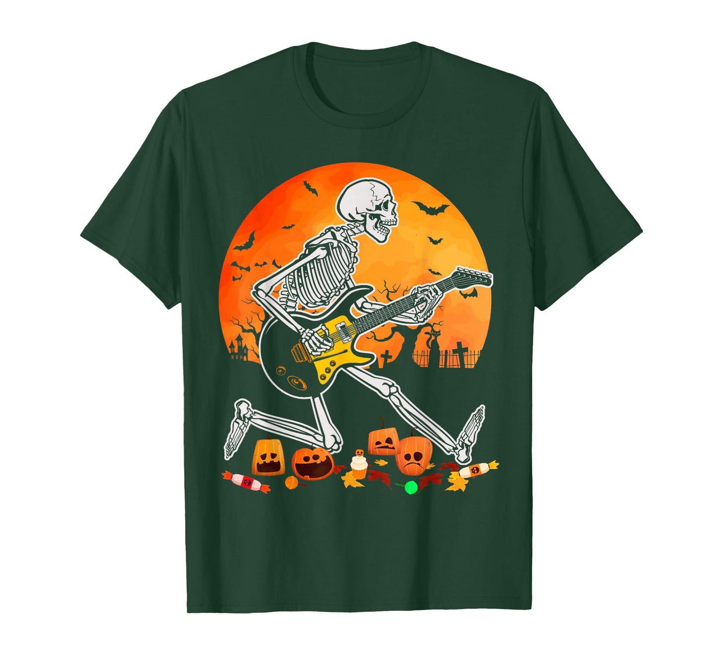 Skeleton Playing Bass Guitar Halloween Electric Acoustic T-Shirt