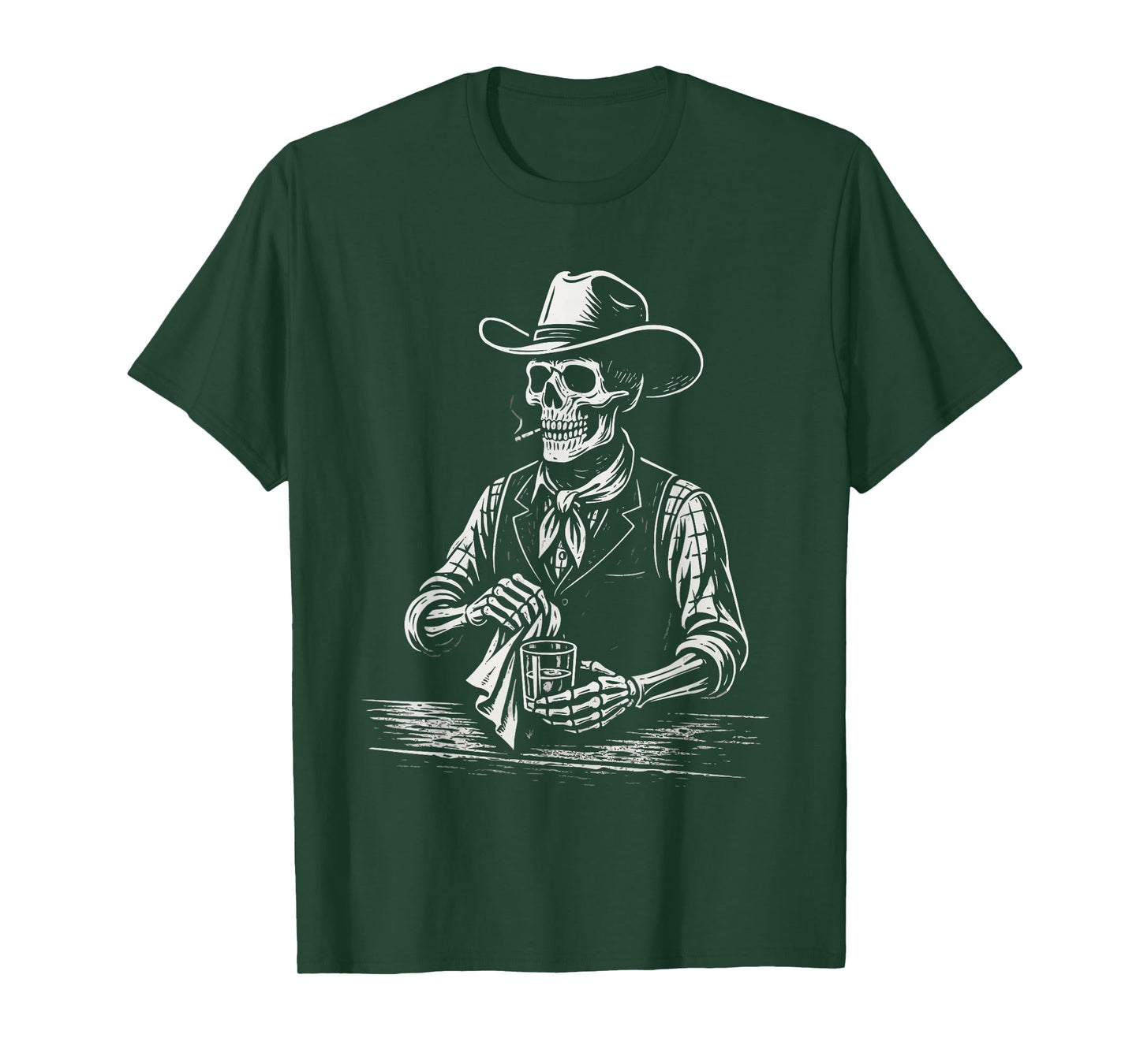 Vintage Skeleton Smoking Cowboy Bartender Western Gothic T-Shirt